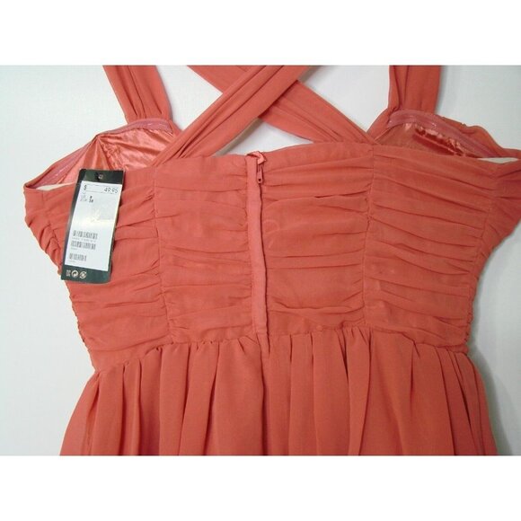 NEW H&M Womens Dress Size 8 Coral Crossover Back Tier Ruching Zip-up Back V-Neck - Picture 6 of 16